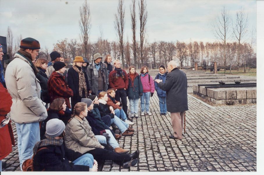 While filming our documentary within the environs of Auschwitz, Romuald gave an impromptu talk about his captivity to a visiting group of American tourists. His audience were transfixed and emotionally upset by his vivid recollections.